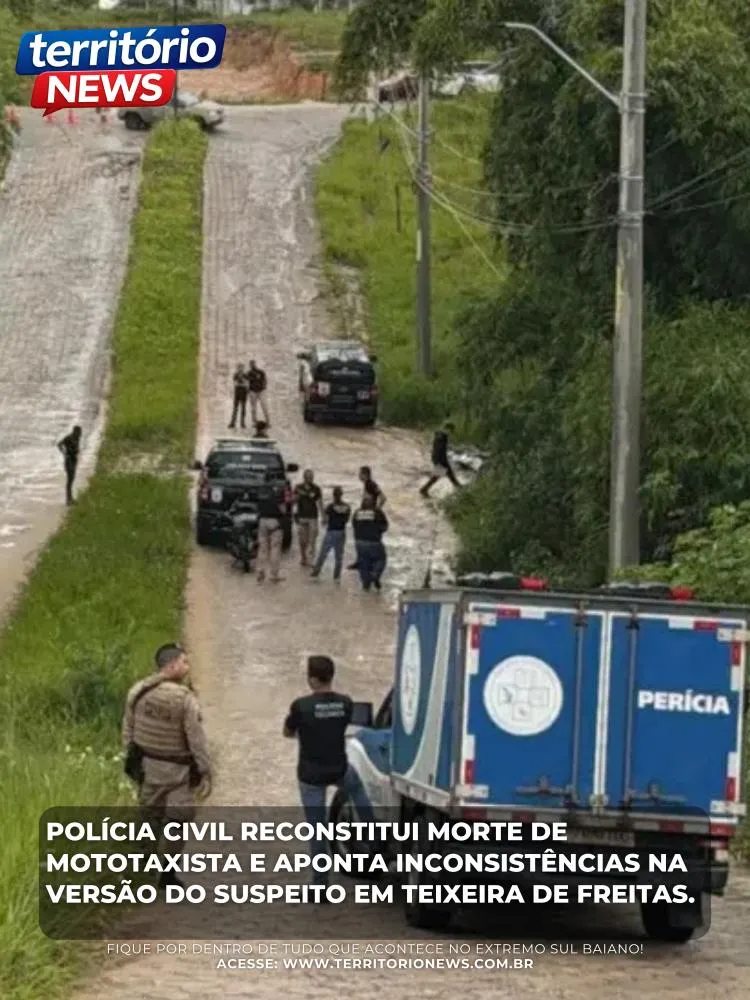 Polícia Civil reconstitui morte de mototaxista e aponta inconsistências na versão do suspeito em Teixeira de Freitas